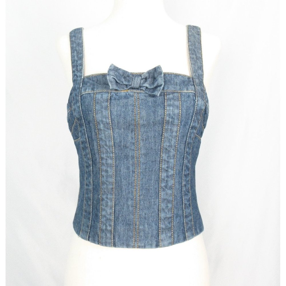 Marc Jacobs Crop Top Bow Detail Corset Bustier Blue Denim Size 4